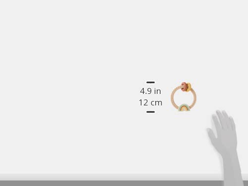 Itzy Ritzy Silicone Teether with Rattle; Rattle Teether Features Rattling Sound, Two Silicone Teething Rings and Raised Texture to Soothe Gums; Ages 3 Months and Up (Neutral Rainbow)