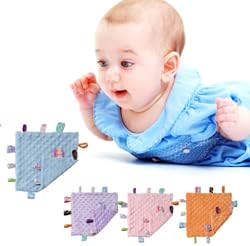 CREVENT Soft Plush Animal Face Security Blankets for Boys and Girls, Great Gifts for Birthday Baby Shower (Blue Dog + Tag)