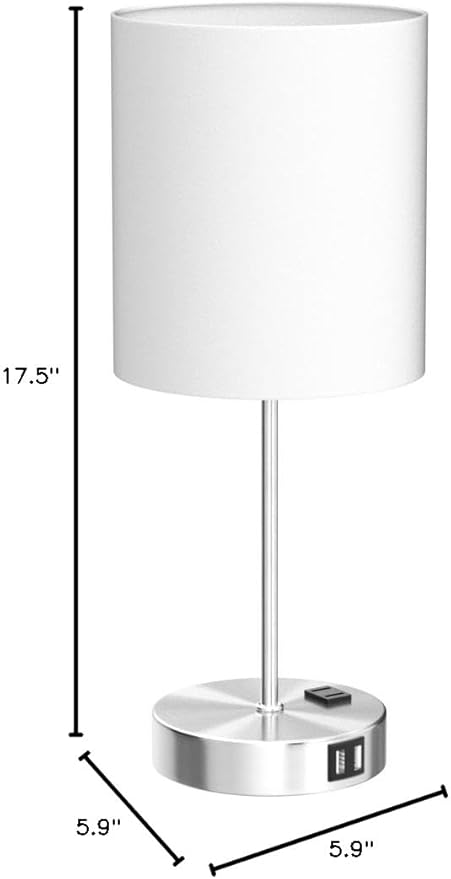 Lynnoland Set of 2 Touch White Table Lamps with 2 USB Ports & AC Outlet, 3-Way Dimmable Bedside Nightstand Lamps for Bedroom Living Room Nursery, 800 Lumens 5000K Daylight Bulbs Included