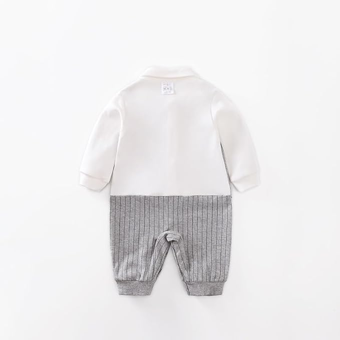 HUAANIUE Newborn Baby Boys Gentleman Romper One Piece Long Sleeve Bowtie Outfit Formal Wear Tuxedo Suit