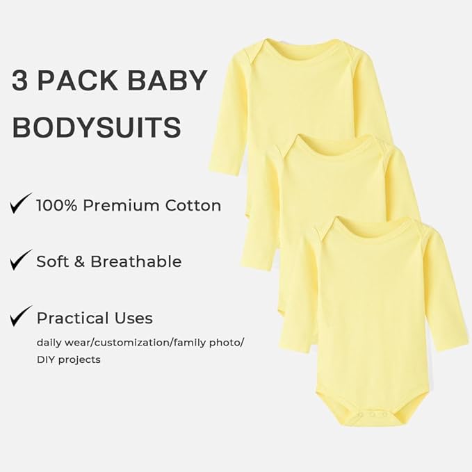 Enfants Chéris Baby Long Sleeve Bodysuit Newborn-24 Months 100% Cotton Pack of 3