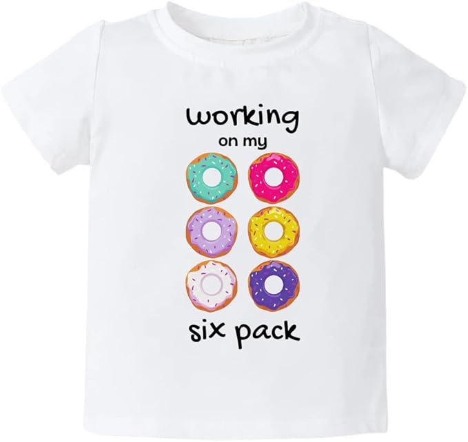 Working On My Six Pack Donut Cute Baby Bodysuit, Kids Toddler T-Shirt Funny Outfit Girls Boys Baby Shower Foodie