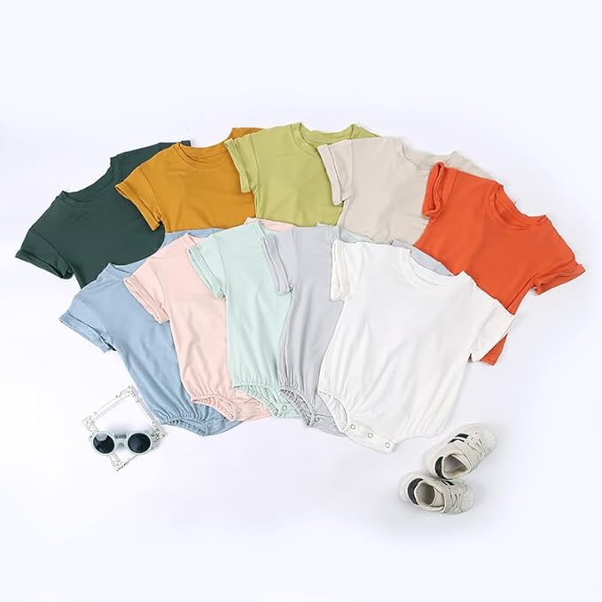 DEFAHN 2PCS Visocse from Bamboo Baby Rompers Unisex Onsies Solid Short Sleeve Baby Bodysuit 0-24 Months