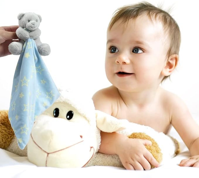 CREVENT Cozy Plush Baby Security Blanket Loveys for Baby Boys with Animal Face, Baby Shower/Birthday Gifts for Newborns Infant Toddler (Hugging Bear)