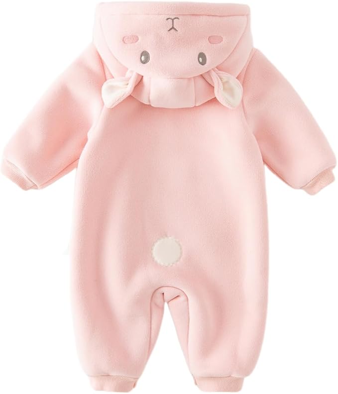 DAVE&BELLA Animal Jumpsuit for Baby Boy Girl, Hooded Winter One-Piece Romper Zip Up Fleece Infant Bodysuit with Snap Closure
