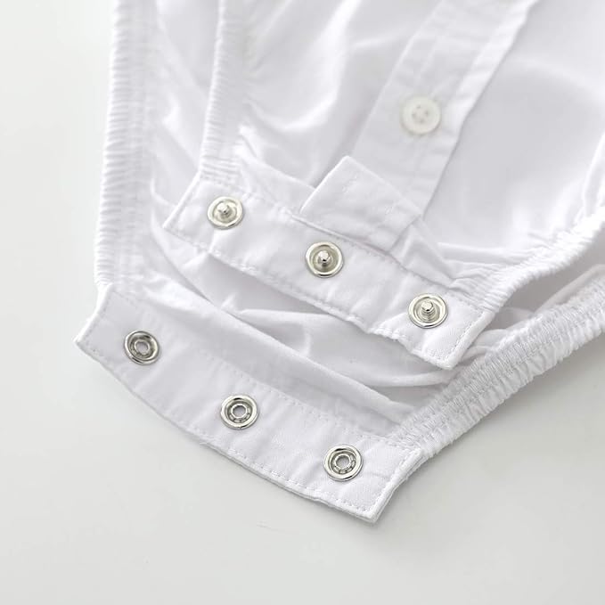 MOMOLAND Infant Baby Boys Woven Button Up Bodysuit Shirt With Bow Tie