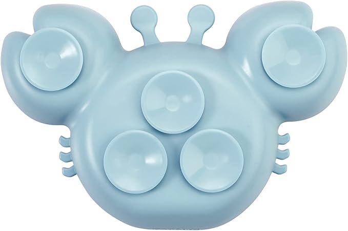 PandaEar 2 Pack Silicone Suction Plate for Baby, Divided Unbreakable Toddler Food Plate with 2 Pack Spoons for Self Feeding, Toddler Utensils Feeding Set Baby Eating Supplies, Crab Shape -Blue&Green