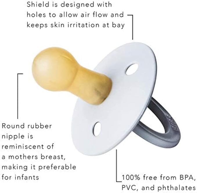 Bibs Colour Pacifier 2-Pack | BPA Free Soother, Round Nipple. Natural Rubber Latex,