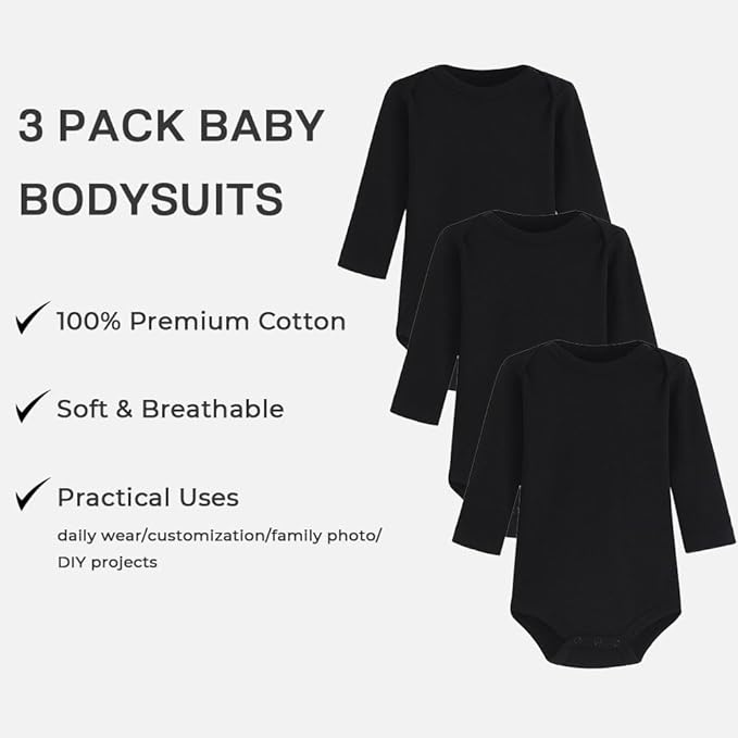 Enfants Chéris Baby Long Sleeve Bodysuit Newborn-24 Months 100% Cotton Pack of 3