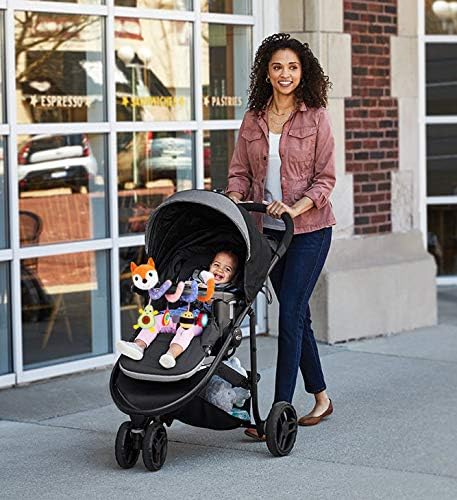 Car Seat Toys, Baby Plush Spiral Hanging Toys for Stroller Crib Bar Bassinet Car Seat Mobile with Music Box BB Squeaker Rattles- Orange Fox