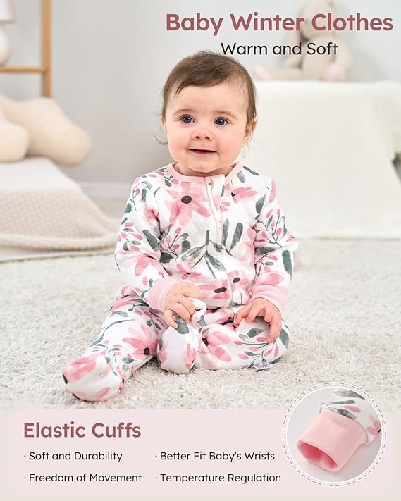 Yoofoss Baby Pajamas Organic Cotton Baby Winter Clothes Warm Newborn Sleepers for 0-3 3-6 6-9 Months, Quilted Footed Pjs