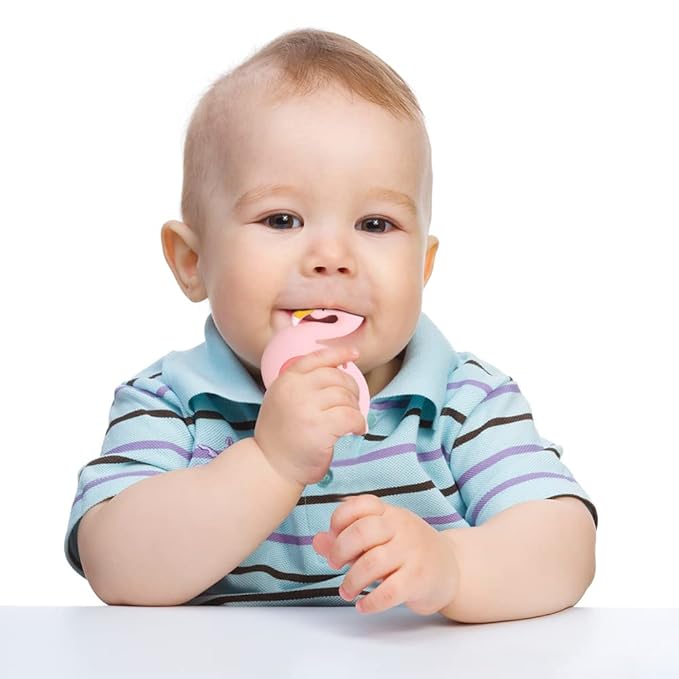 Baby Silicone Teether,Sensory Chew Toys,BPA Free Soft and Effective Infant Teething Pain Relief Toys,Freezer Safe,Food Grade Silicone,Best Shower Gift for Boys and Girls (Flamingo)