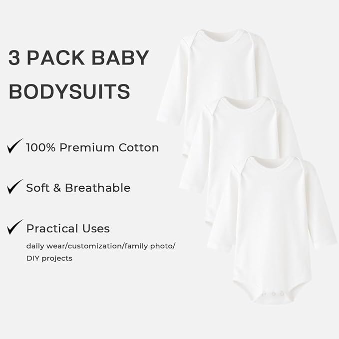 Enfants Chéris Baby Long Sleeve Bodysuit Newborn-24 Months 100% Cotton Pack of 3