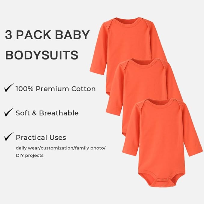 Enfants Chéris Baby Long Sleeve Bodysuit Newborn-24 Months 100% Cotton Pack of 3