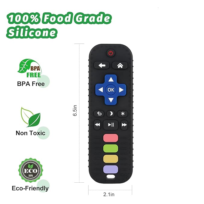 Fu Store Silicone Teething Toys for 0-12 Months 3-24 Months Infant Toddlers Remote Control Shape Teethers for Babies Chew Toys Relief Soothe Babies Gums Set Dishwasher and Refrigerator Safe Green