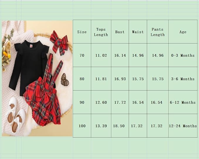 Hnyenmcko Newborn Baby Girl Christmas Clothes Infant Red Plaid Romper Dress Ruffle Long Sleeve Ribbed Bodysuit Headband Set