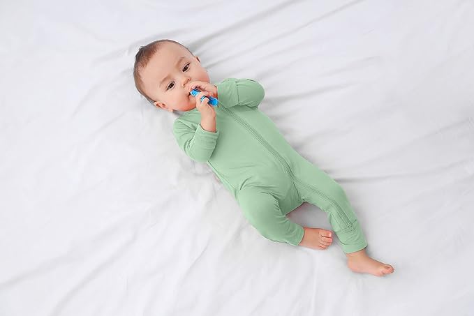 GUISBY Baby Footless Rompers, Rayon Pajamas 2 Way Zipper with Long Sleeve Sleeper