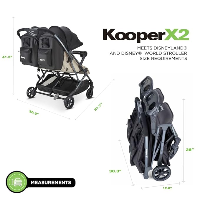 Joovy Kooper X2 Double Stroller, Lightweight Travel Stroller, Compact Fold with Tray, Sand