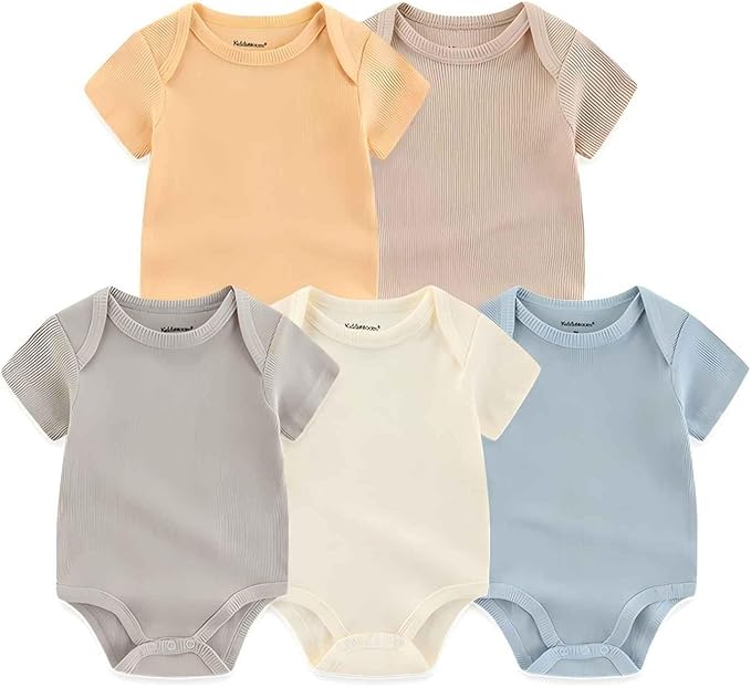 Kiddiezoom Newborn Baby Unisex Cotton One-Piece Bodysuits Baby Gift 5-Pack Baby Clothes