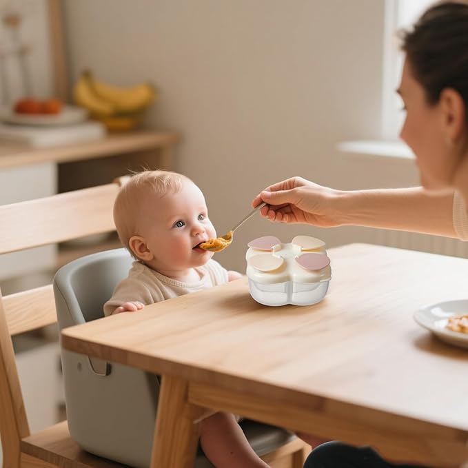 Formula Dispenser No-Spill with Four Compartment, Infant Milk Powder Dispenser Portable On The Go, Kids Snack Formula Containers for Travel Hold Outdoor, Light Yellow