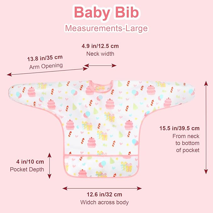 Accmor 4 Pack Long Sleeve Bibs, Baby Smock Waterproof Sleeved Bib Smock for Baby Toddler 6-36 Months