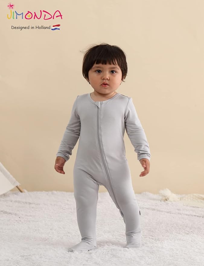 Jimonda Bamboo Baby Pajamas,Unisex Boys Girls One-Piece Footies,Long Sleeve Sleepers 2-Way Zip closure Romper
