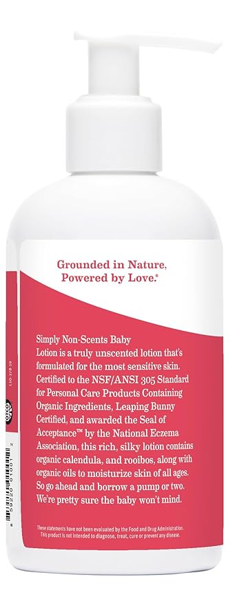 Earth Mama Simply Non-Scents Baby Lotion for Dry Skin, Calendula Cream for Newborn Skin Care, Organic Moisturizer for Children with Aloe Juice, Rooibos, & Shea Butter, Fragrance Free, 8-Fluid Ounce
