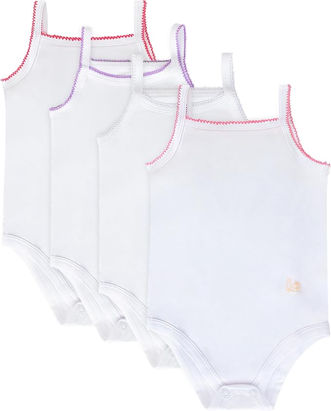 Feathers Tank Top Baby Girl Undershirts - Super Soft Cotton One-Piece Toddler Bodysuit (4 Pack) (Multicolor)