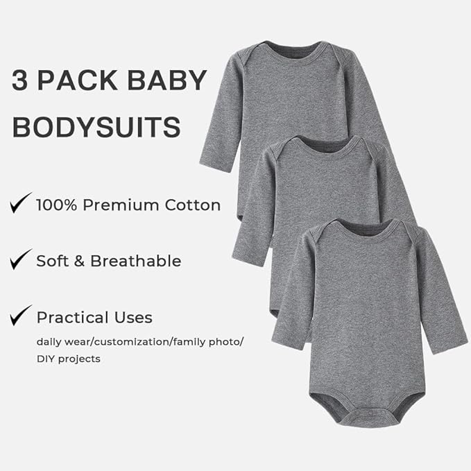 Enfants Chéris Baby Long Sleeve Bodysuit Newborn-24 Months 100% Cotton Pack of 3