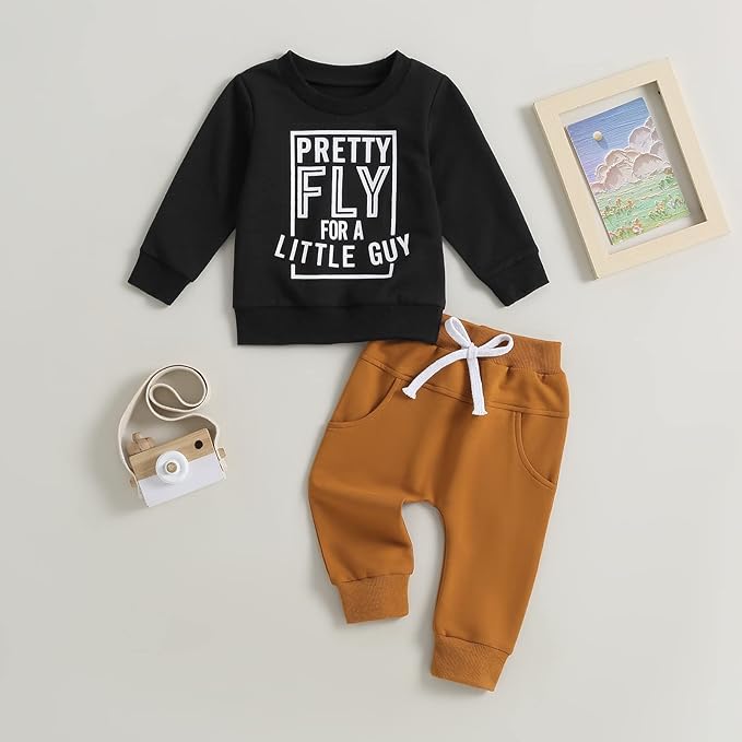 Murnouche Toddler Baby Boy Fall Winter Outfits Letter Crewneck Sweatshirt Casual Pants 2Pcs Clothes Set