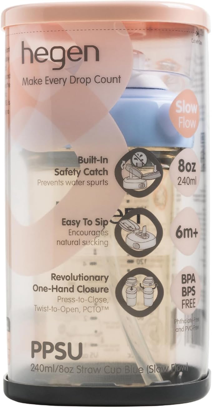 hegen PCTO™ 240ml/8oz Straw Cup PPSU Blue (Slow Flow) - 6 months and above