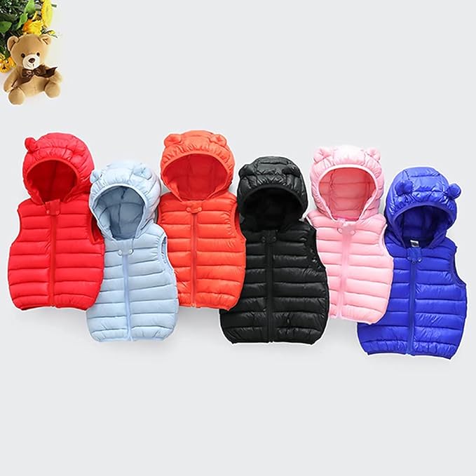 AIWUHE Baby Boys Girls Hooded Puffer Vest Winter Lightweight Sleeveless Bear ears Zipper Up Jacket