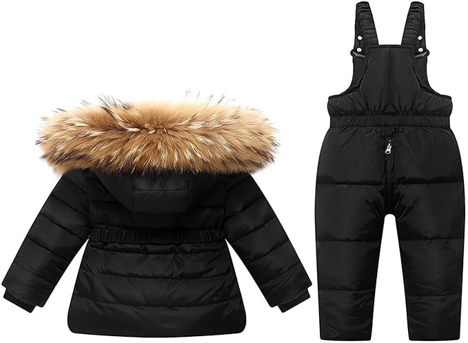 Kids 2 Piece Snowsuit Sets Girls Boys Winter Cute Hooded Puffer Jacket Snow Pants Snowboard Skiing Sets Insulated