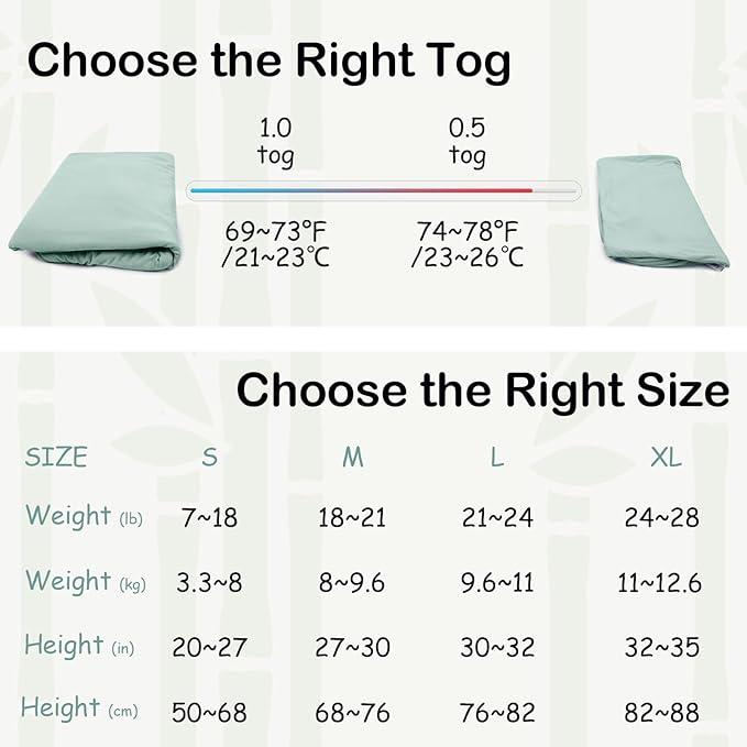 Supersoft Rayon Made from Bamboo Sleep Sack 24-36 Months 1.0 Tog Toddler Sleep Sack 2t Baby Wearable Blanket 3t with 2-Way Zipper Unisex Sleeping Bag for Babies All-year-around (2 Pack) Green & Gray