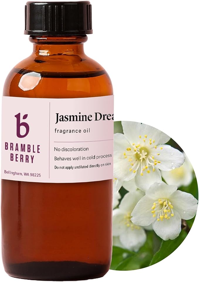 Bramble Berry Jasmine Dreams Fragrance Oil 2 oz | Soft Floral Scent with White Jasmine & Light Musk for Soap, Candles & Bath Bombs | Skin Safe, Vegan, Paraben & Phthalate Free, DIY Craft Essential