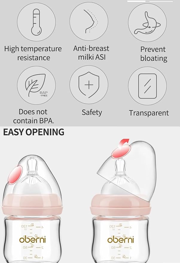 Glass Baby Bottles, Anti Colic Breastfeeding Bottle with Natural Response Nipple for Newborn Preemie 0+ Month, BPA Free, Wide Neck, Blue/2Pack/5oz