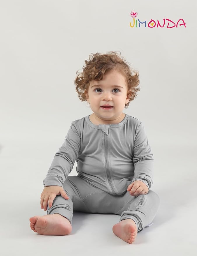 Jimonda Baby Footless Pajamas,Two Zip Closure Long Sleeve Romper,Infant Clothes Pjs 4 Pcs