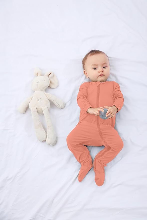 Baby Boy Footed Pajamas with Mittens,Rayon Made from Bamboo Sleepers, 2 Way Zipper Long Sleeve Pjs