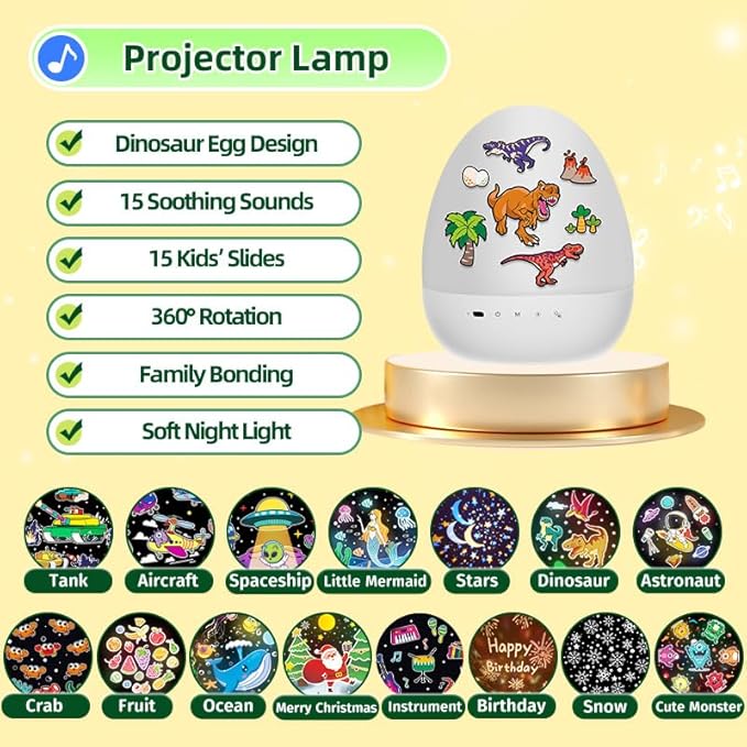 Egg Light Dinosaur Toys for Kids 3-5 | 15 Sleeping Sounds+12HD Films+7 Colors+360°Rotating | Easter Dinosaur Dinosaurs Primal Hatch Boy Toys for Boys Star Projector Sound Machine Egg Light for Nursery