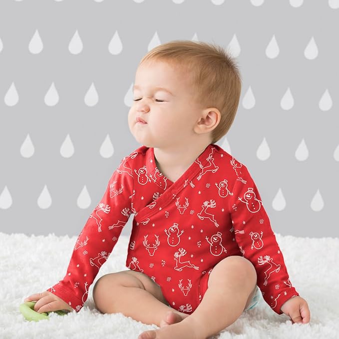 Babysoy Organic Baby Newborn Long Sleeve Pattern Kimono Wrap Around Side Snap Bodysuit/Onesie for Unisex Infants