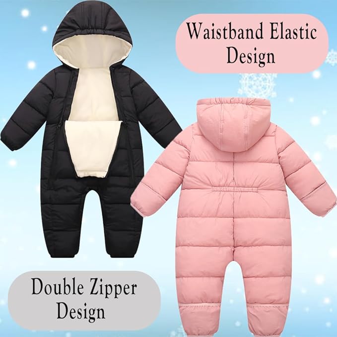 Infant Toddler Snowsuit Cute Newborn Winter Coat Warm Hooded Jumpsuit for Boys Girls 0-24 Months