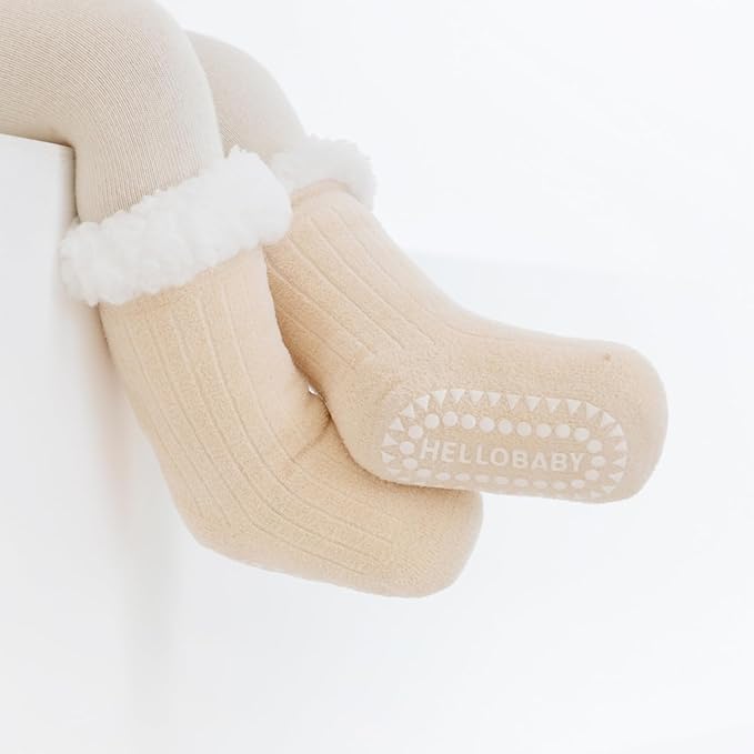 Baby Toddler Non-Slip Thick Socks - Ultra Soft & Warm Mid-Calf Winter Fuzzy Socks for Infants Infant 3 Pairs