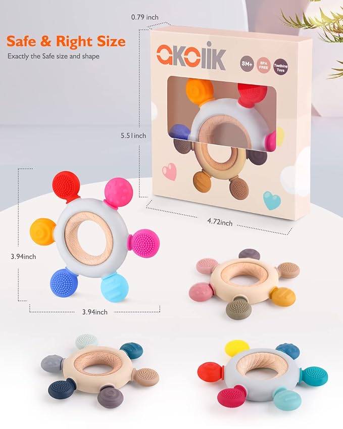 akolik Baby Teething Toys, Teething Relief Toy, BPA Free Baby Chew Toys Infant Toys Newborn Accessories, Teethers for Babies 0-3-6-9-12 Months Old Boys Girls