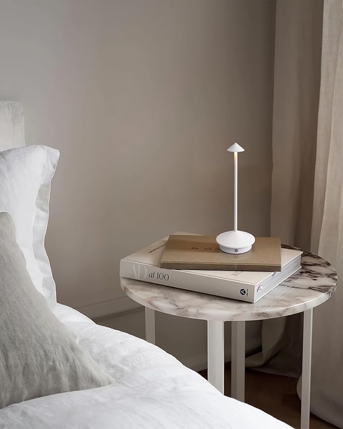 Modern Cordless Table Lamp Set of 2, Portable LED Desk Lamps, 5000mAh Rechargeable Battery Operated Lighting for Bedroom Dining Room Restaurant Coffee Shop Camping Night Light (White)