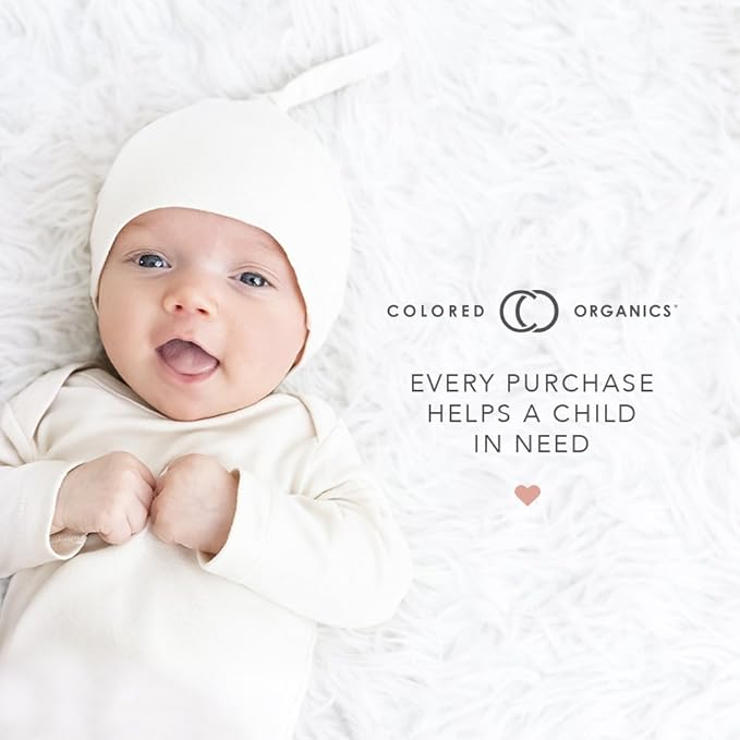 Colored Organics Baby 100% Organic Cotton Newborn Knotted Gown - Infant Indy Kimono Wrap Front Tie Knot with Mitten Cuffs