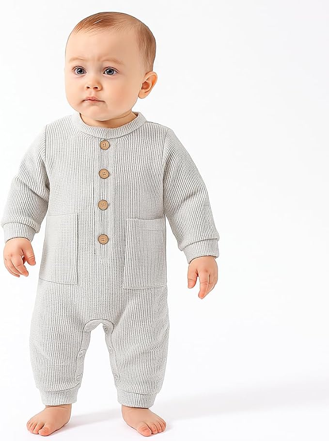 Baby Boys Girls 2 Pack Solid Romper Ribbed Long Sleeve One-Piece Knit Cotton Jumpsuit Outfits Clothes