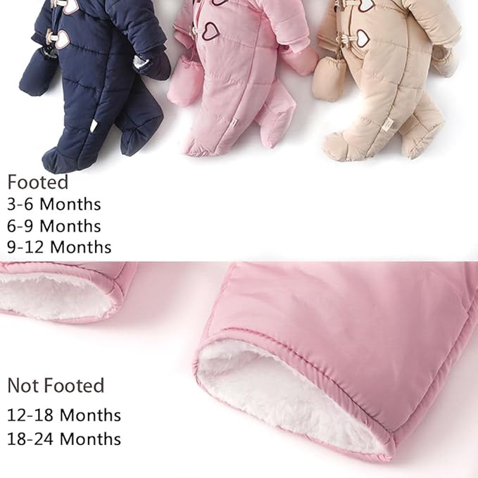 Simplee kids Baby Infant Boys Girls Snowsuit Winter Hooded Footed Warm Jumpsuit Outerwear with Gloves for 3-24 Months