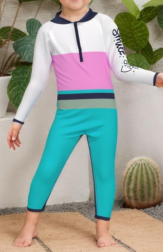 weVSwe Baby Toddler UPF 50+ Sun Protection Rash Guard Long Sleeve Swimsuit with Crotch Zipper