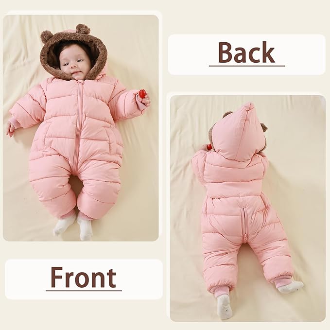 Baby Boys Girls Snowsuit Winter Clothes Suit Hooded Jumpsuit Romper Bear Outfit Infant Warm Coat Outwear Overcoat