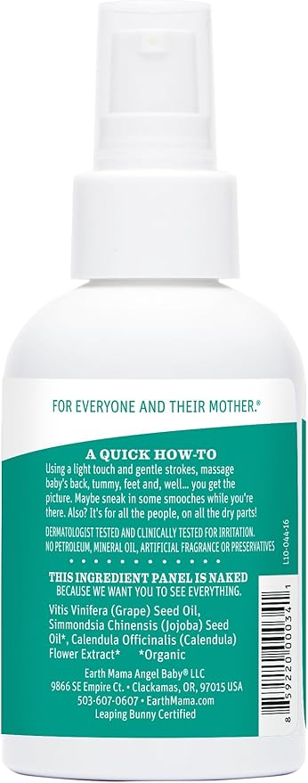 Earth Mama Calendula Baby Oil | Massage Oil for Newborn Skin Care, Dry Skin & Scalp Moisturizer, Fragrance Free, 4-Fluid Ounce